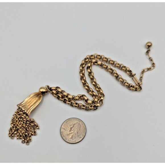 Vintage 1940s Trifari Gold Tone Collar Chain Necklace With Tassel 16" - Picture 15 of 15